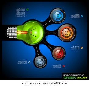 Infographics template with 4 choices layout connected to a Light Bulb. Conceptual design made to chose the best idea or item between 4 choice available.