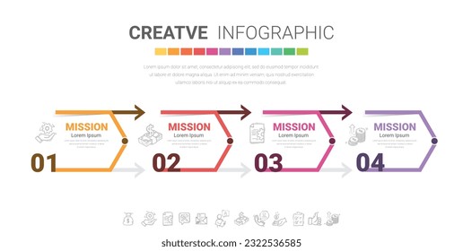 Plantilla de infografía con 4 etiquetas, Puede utilizarse para diseño de flujo de trabajo, diagrama, opciones de pasos empresariales, banner y diseño web. EPS vectoriales.