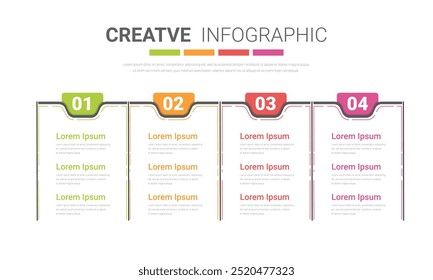 Infographics template with 4 labels, can be used for workflow layout, diagram, business step options, banner, and web design. Vector eps.