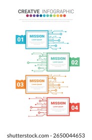 Infographics template with 4 labels, can be used for workflow layout, diagram, business step options, banner, and web design. Vector eps.
