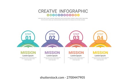 La Plantilla de infografías con 4 rótulos se puede utilizar para la distribución del flujo de trabajo, el diagrama, las opciones de pasos comerciales, el Anuncio y el Diseño web. Vector EPS.