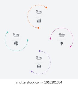 Infographics template 4 options with circle. Data and information visualization. Dynamic infographics stylish geometric. element for design business invitations, gift cards, flyers and brochures