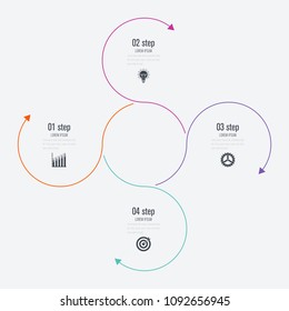Infographics template 4 options with circle. Data and information visualization. Dynamic infographics stylish geometric. element for design business invitations, gift cards, flyers and brochures