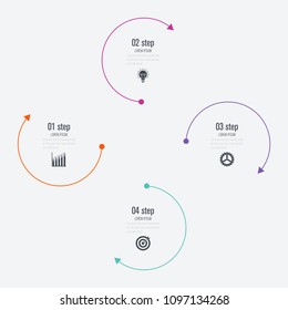 Infographics template 4 options with circle. Data and information visualization. Dynamic infographics stylish geometric. element for design business invitations, gift cards, flyers and brochures