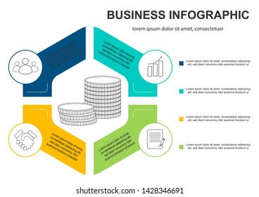 Infographics template 4 options with circle. Data and information visualization. Dynamic infographics stylish geometric. element for design business invitations, gift cards, flyers and brochures