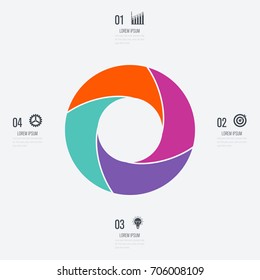 Infographics template 4 options with circle. Data and information visualization. Dynamic infographics stylish geometric. element for design business invitations, gift cards, flyers and brochures