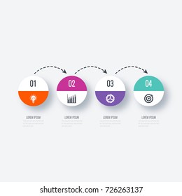 Infographics template 4 options with circle. Data and information visualization. Dynamic infographics stylish geometric. element for design business invitations, gift cards, flyers and brochures