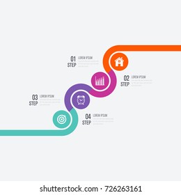 Infographics template 4 options with circle. Data and information visualization. Dynamic infographics stylish geometric. element for design business invitations, gift cards, flyers and brochures