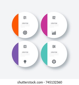 Infographics template 4 options with circle. Data and information visualization. Dynamic infographics stylish geometric. element for design business invitations, gift cards, flyers and brochures