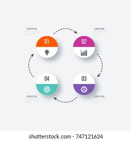 Infographics template 4 options with circle. Data and information visualization. Dynamic infographics stylish geometric. element for design business invitations, gift cards, flyers and brochures