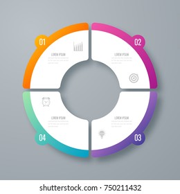 Infographics template 4 options with circle. Data and information visualization. Dynamic infographics stylish geometric. element for design business invitations, gift cards, flyers and brochures