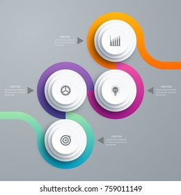 Infographics template 4 options with circle. Data and information visualization. Dynamic infographics stylish geometric. element for design business invitations, gift cards, flyers and brochures