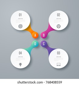 Infographics template 4 options with circle. Data and information visualization. Dynamic infographics stylish geometric. element for design business invitations, gift cards, flyers and brochures