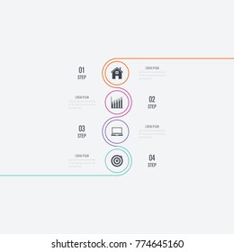 Infographics template 4 options with circle. Data and information visualization. Dynamic infographics stylish geometric. element for design business invitations, gift cards, flyers and brochures