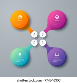 Infographics template 4 options with circle. Data and information visualization. Dynamic infographics stylish geometric. element for design business invitations, gift cards, flyers and brochures