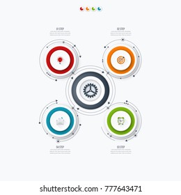 Infographics template 4 options with circle. Data and information visualization. Dynamic infographics stylish geometric. element for design business invitations, gift cards, flyers and brochures