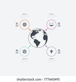 Infographics template 4 options with circle. Data and information visualization. Dynamic infographics stylish geometric. element for design business invitations, gift cards, flyers and brochures