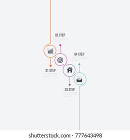 Infographics template 4 options with circle. Data and information visualization. Dynamic infographics stylish geometric. element for design business invitations, gift cards, flyers and brochures