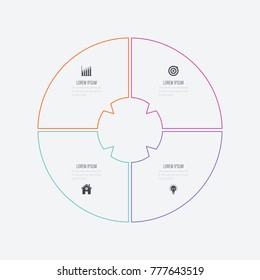 Infographics template 4 options with circle. Data and information visualization. Dynamic infographics stylish geometric. element for design business invitations, gift cards, flyers and brochures