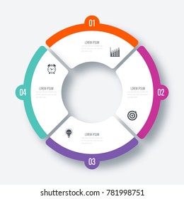 Infographics template 4 options with circle. Data and information visualization. Dynamic infographics stylish geometric. element for design business invitations, gift cards, flyers and brochures