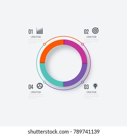 Infographics template 4 options with circle. Data and information visualization. Dynamic infographics stylish geometric. element for design business invitations, gift cards, flyers and brochures