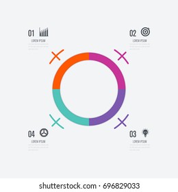 Infographics template 4 options with circles. Can be used for workflow layout, diagram, number options, step up options, web design, presentations