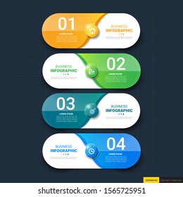 Infographics template 4 options with horizontal banner, can be used for workflow layout, diagram, website, corporate report, advertising, marketing. vector illustration.