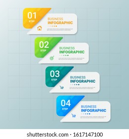 Infographics template 4 options with horizontal banner, can be used for workflow layout, diagram, website, corporate report, advertising, marketing. vector illustration.