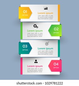 Infographics template 4 options with rectangle banner, can be used for workflow layout, diagram, website, corporate report, advertising, marketing. vector illustration.