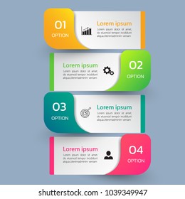 Infographics template 4 options with rectangle banner, can be used for workflow layout, diagram, website, corporate report, advertising, marketing. vector illustration.