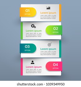 Infographics template 4 options with rectangle banner, can be used for workflow layout, diagram, website, corporate report, advertising, marketing. vector illustration.