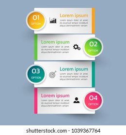 Infographics template 4 options with rectangle banner, can be used for workflow layout, diagram, website, corporate report, advertising, marketing. vector illustration.