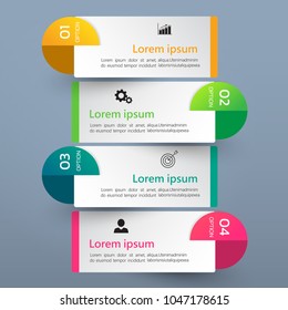 Infographics template 4 options with rectangle banner, can be used for workflow layout, diagram, website, corporate report, advertising, marketing. vector illustration.