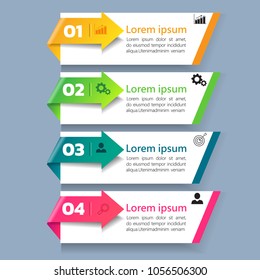 Las opciones de la plantilla de infografía 4 con banner rectangular se pueden utilizar para diseño de flujo de trabajo, diagrama, sitio web, informe corporativo, publicidad, marketing. ilustración vectorial.