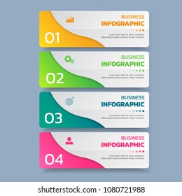 Infographics template 4 options with rectangle banner, can be used for workflow layout, diagram, website, corporate report, advertising, marketing. vector illustration.