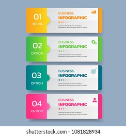 Infographics template 4 options with rectangle banner, can be used for workflow layout, diagram, website, corporate report, advertising, marketing. vector illustration.