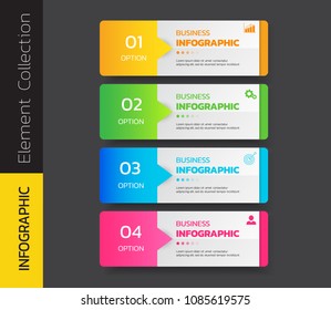 Infographics template 4 options with rectangle banner, can be used for workflow layout, diagram, website, corporate report, advertising, marketing. vector illustration.