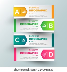 Infographics template 4 options with rectangle banner, can be used for workflow layout, diagram, website, corporate report, advertising, marketing. vector illustration.
