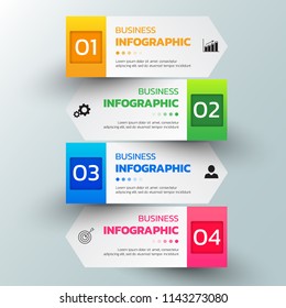 Infographics template 4 options with rectangle banner, can be used for workflow layout, diagram, website, corporate report, advertising, marketing. vector illustration.