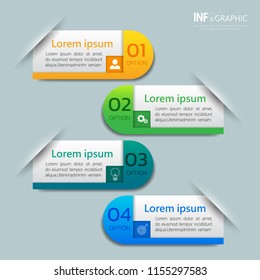 Infographics template 4 options with rectangle banner, can be used for workflow layout, diagram, website, corporate report, advertising, marketing. vector illustration.
