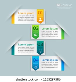 Infographics template 4 options with rectangle banner, can be used for workflow layout, diagram, website, corporate report, advertising, marketing. vector illustration.