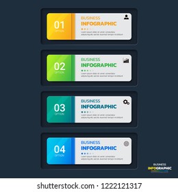 Infographics template 4 options with rectangle banner, can be used for workflow layout, diagram, website, corporate report, advertising, marketing. vector illustration.