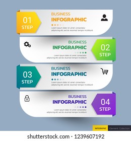Infographics template 4 options with rectangle banner, can be used for workflow layout, diagram, website, corporate report, advertising, marketing. vector illustration.