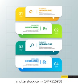 Infographics template 4 options with rectangle banner, can be used for workflow layout, diagram, website, corporate report, advertising, marketing. vector illustration.