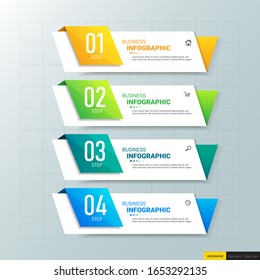 Infographics template 4 options with rectangle banner, can be used for workflow layout, diagram, website, corporate report, advertising, marketing. vector illustration.
