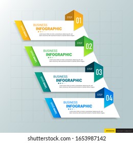 Infographics template 4 options with rectangle banner, can be used for workflow layout, diagram, website, corporate report, advertising, marketing. vector illustration.