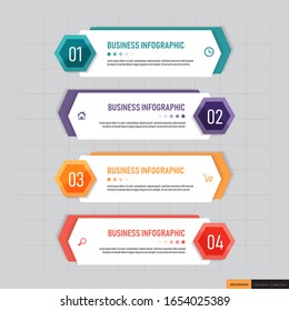 Infographics template 4 options with rectangle banner, can be used for workflow layout, diagram, website, corporate report, advertising, marketing. vector illustration.