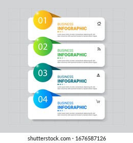 Infographics template 4 options with rectangle banner, can be used for workflow layout, diagram, website, corporate report, advertising, marketing. vector illustration.