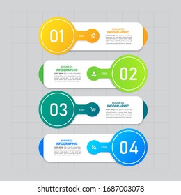 Las opciones de la plantilla de infografía 4 con banner rectangular se pueden utilizar para diseño de flujo de trabajo, diagrama, sitio web, informe corporativo, publicidad, marketing. ilustración vectorial.