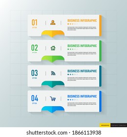 Las opciones de la plantilla de infografía 4 con banner rectangular se pueden utilizar para diseño de flujo de trabajo, diagrama, sitio web, informe corporativo, publicidad, marketing. ilustración vectorial.